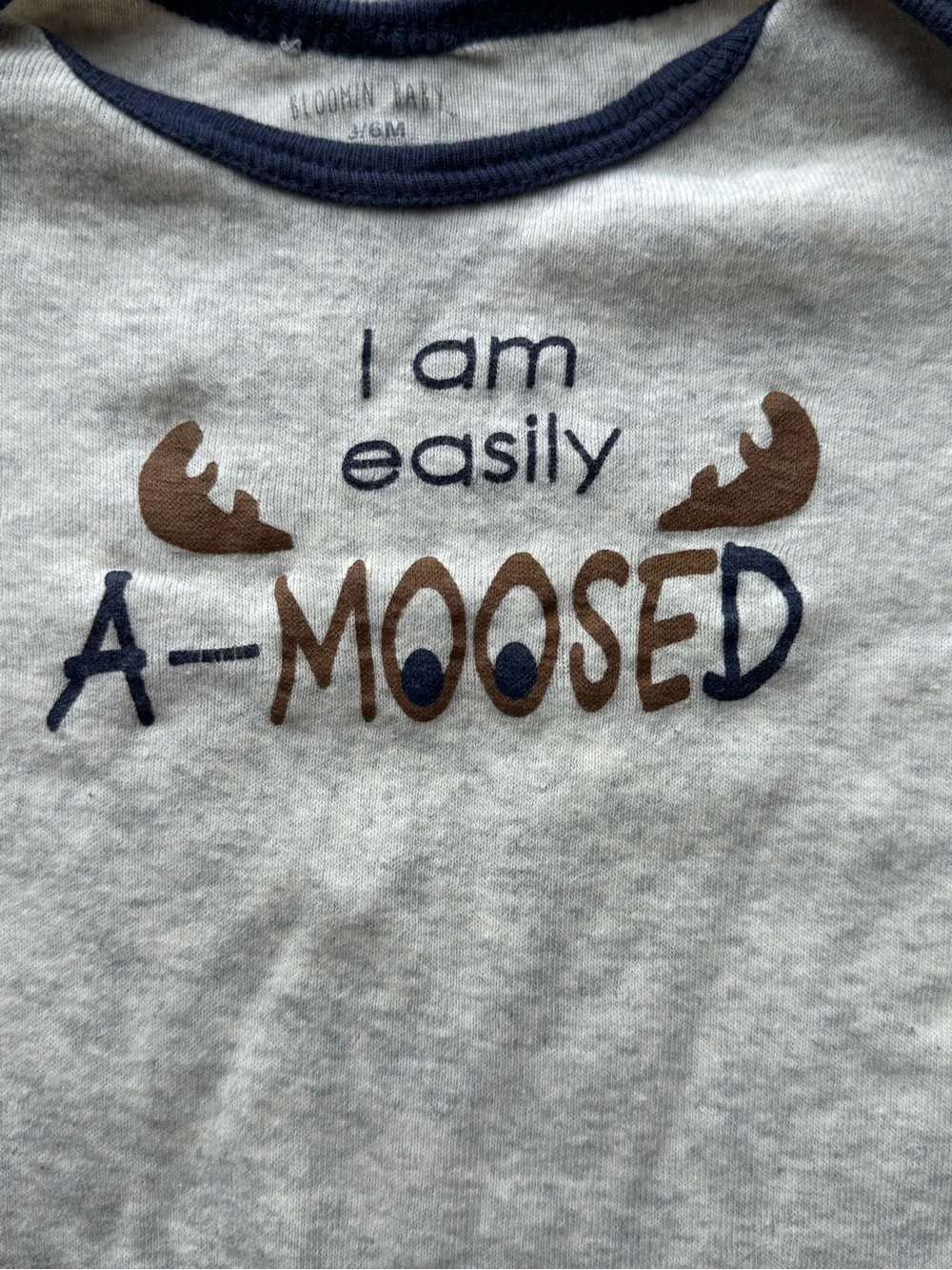 Bloomin’ Baby “I Am Easily A-Moosed” Footed Sleeper Gray Moose Pajamas 3-6M